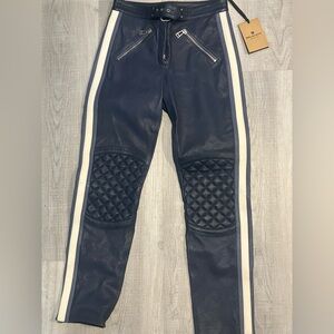 Belstaff Dark Blue and Cream Leather Capris